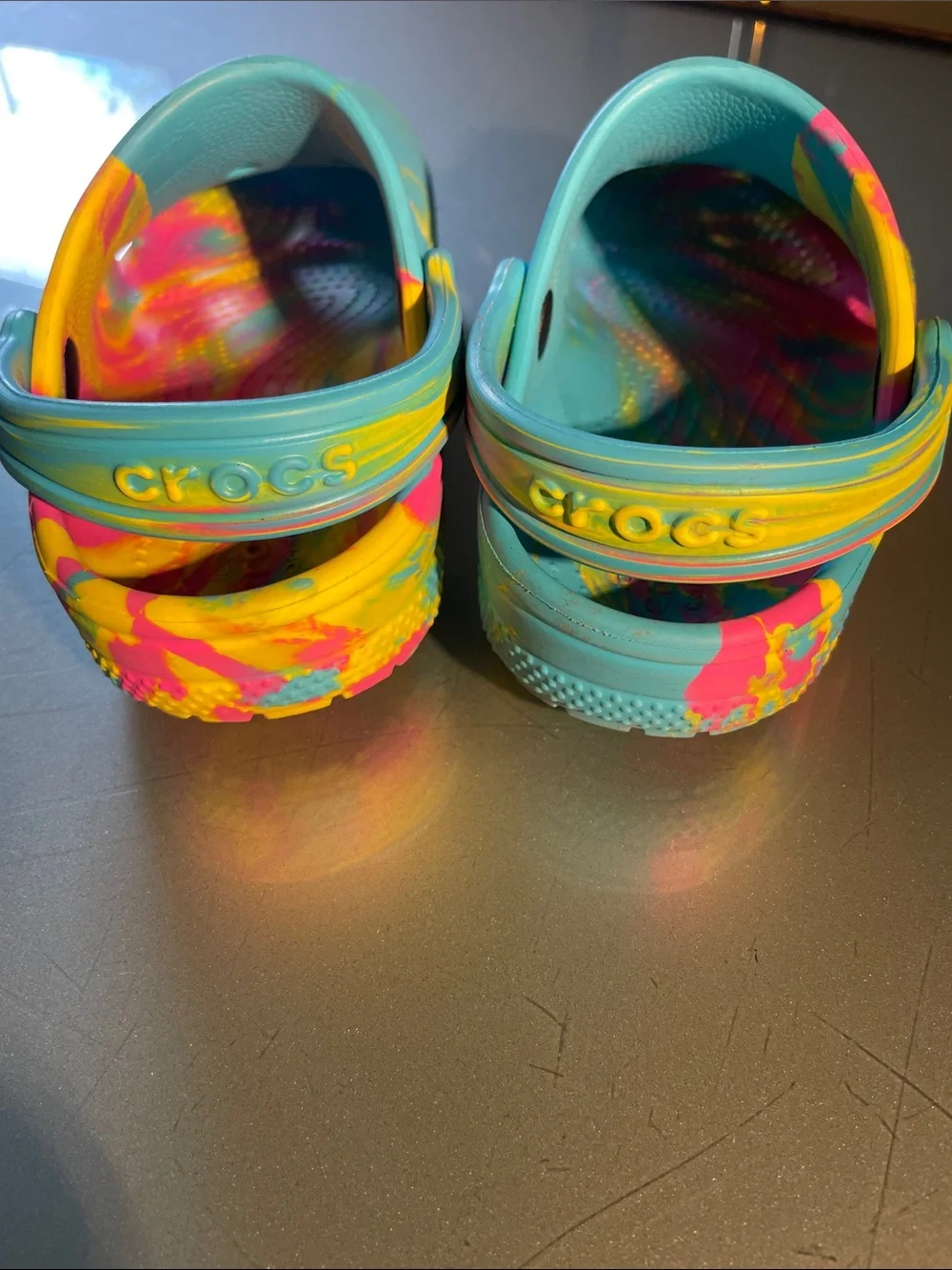 CROCS Kids Tie-Dye Aqua, Pink & Yellow Clogs | 11